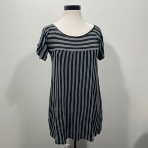 Juicy Couture Y2K Womens Small Striped Mini Pocket Dress Gray Black Short Sleeve